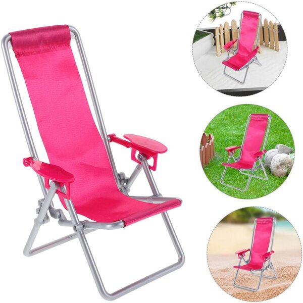 Set 2 Mini Sedie da Spiaggia Pieghevoli Rosa per Casa delle Bambole e Decorazioni