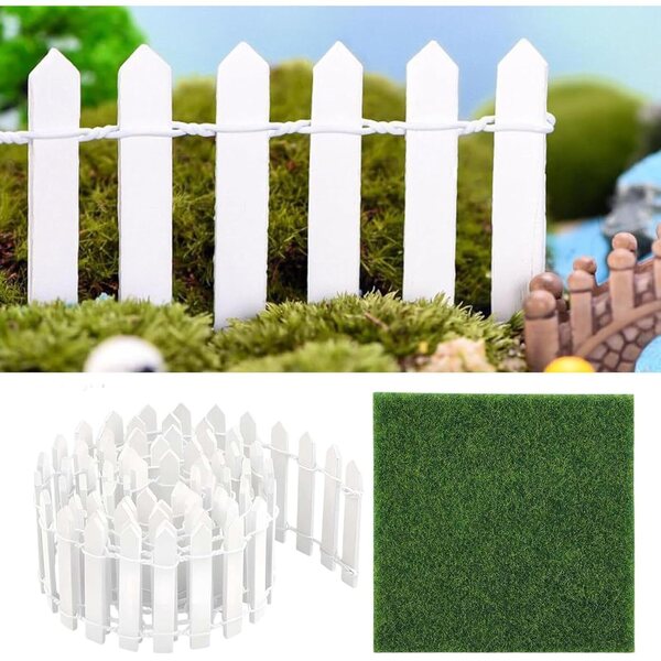 Miniatur-Holzzaun 89 cm mit künstlichem Rasen – dekorativ für Puppenhäuser und Feengärten
