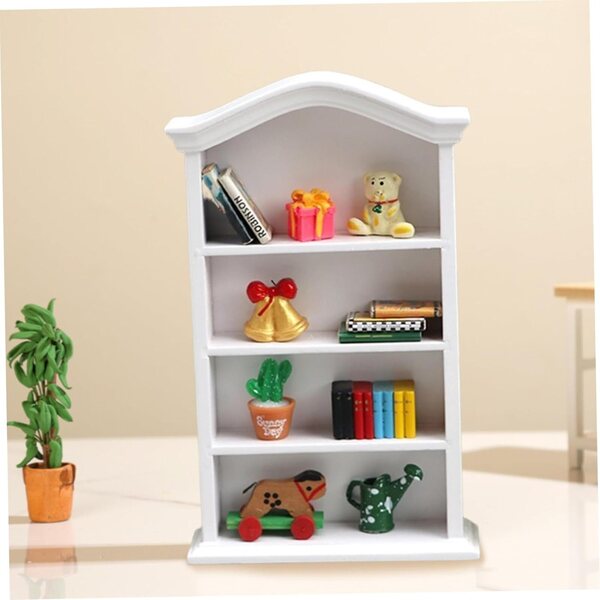 Puppen-Bücherregal aus Holz 1:12 – Miniaturregal mit 4 Etagen, 15,5 x 2,8 x 9,3 cm