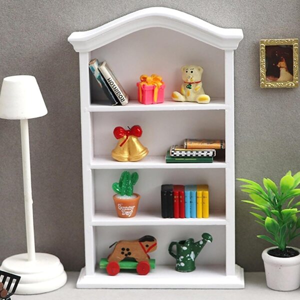 Puppen-Bücherregal aus Holz 1:12 – Miniaturregal mit 4 Etagen, 15,5 x 2,8 x 9,3 cm