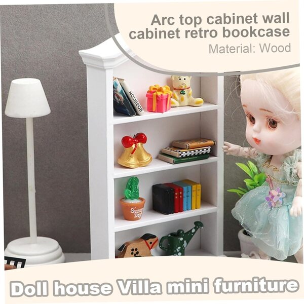 Puppen-Bücherregal aus Holz 1:12 – Miniaturregal mit 4 Etagen, 15,5 x 2,8 x 9,3 cm