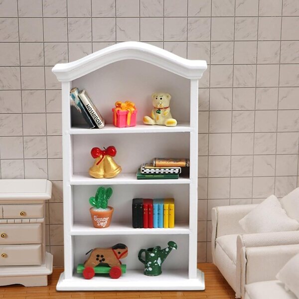 Puppen-Bücherregal aus Holz 1:12 – Miniaturregal mit 4 Etagen, 15,5 x 2,8 x 9,3 cm