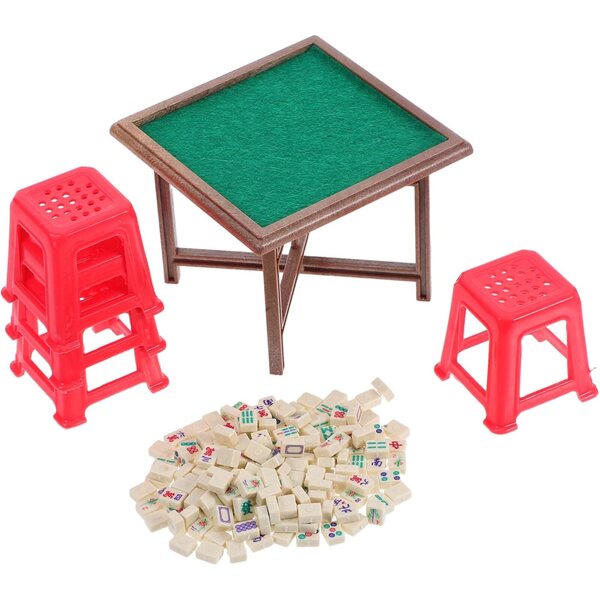 Toyvian Mini-Mahjong-Tisch und Stühle für Puppenhaus, Kunststoff, Maßstab 1:12