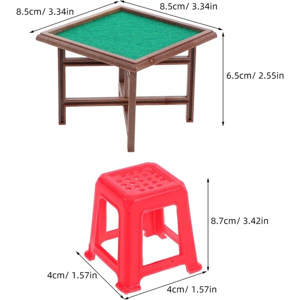 Toyvian Mini-Mahjong-Tisch und Stühle für Puppenhaus, Kunststoff, Maßstab 1:12