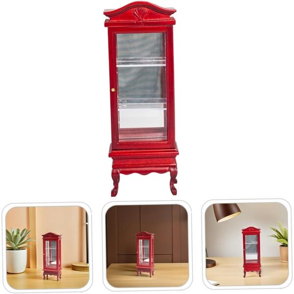 GALPADA Mini Libreria in Legno Massello con Sportello e Superficie Curva per Casa delle Bambole
