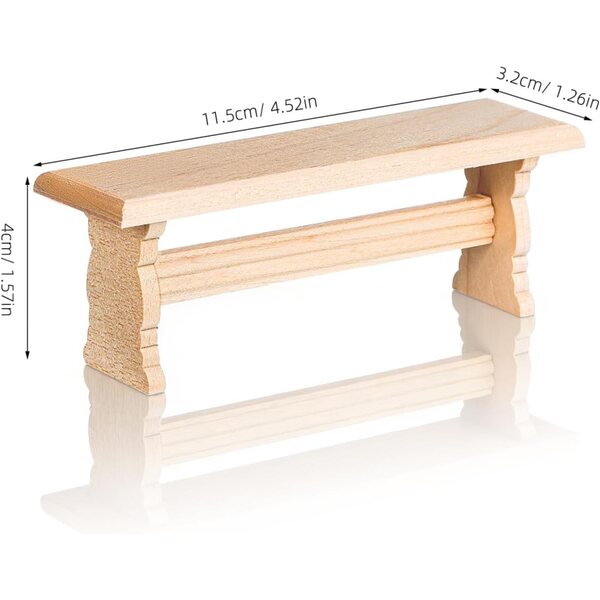 Abaodam Mini panca in legno naturale per casa delle bambole 11,5x4x3,2 cm