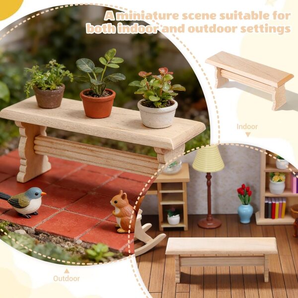 Abaodam Mini panca in legno naturale per casa delle bambole 11,5x4x3,2 cm