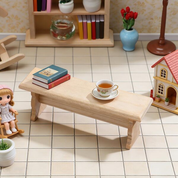 Abaodam Mini panca in legno naturale per casa delle bambole 11,5x4x3,2 cm
