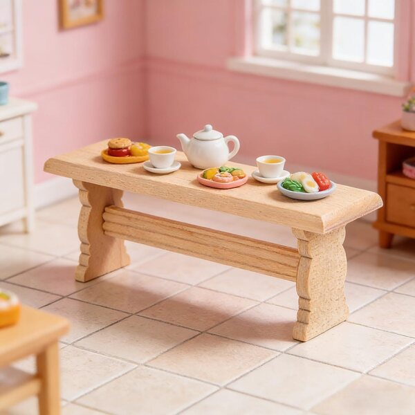 Abaodam Mini panca in legno naturale per casa delle bambole 11,5x4x3,2 cm
