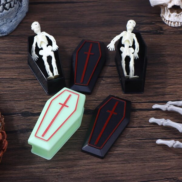 Scatole bara Halloween in miniatura nere per dolcetti e decorazioni spettrali, 4 pezzi