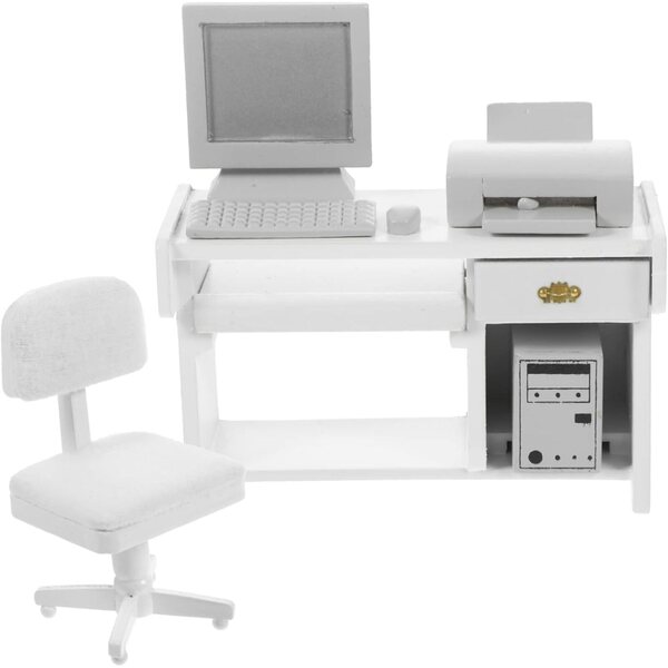 UPKOCH Holzminiaturen für das Heimbüro – Mini-Schreibtisch, Computer und Zubehör