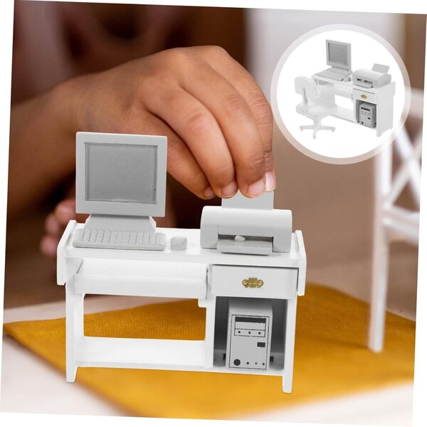 UPKOCH Holzminiaturen für das Heimbüro – Mini-Schreibtisch, Computer und Zubehör