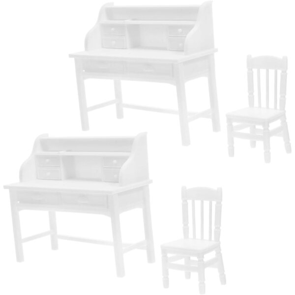 UPKOCH Set aus 2 Miniatur-Schreibtischen und Stühlen mit aufklappbaren Schubladen für das Puppenhaus