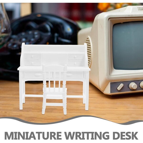 UPKOCH Set 2pz Scrivania e Sedie Miniatura con Cassetti Apribili per Casa delle Bambole