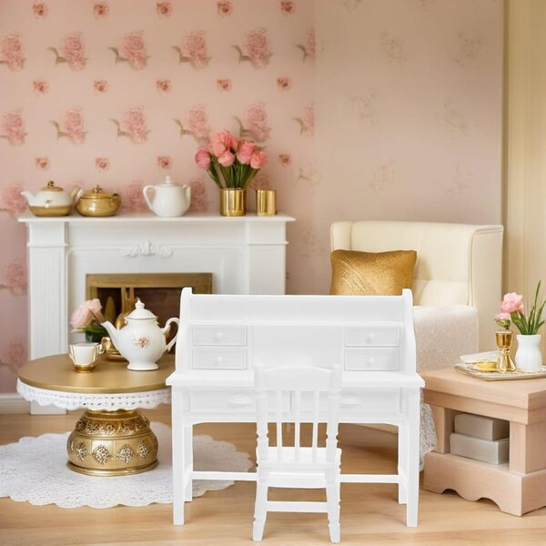 UPKOCH Set 2pz Scrivania e Sedie Miniatura con Cassetti Apribili per Casa delle Bambole