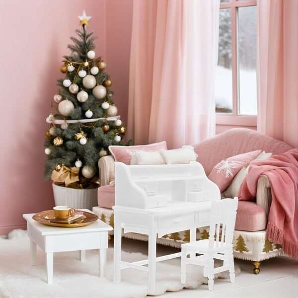 UPKOCH Set 2pz Scrivania e Sedie Miniatura con Cassetti Apribili per Casa delle Bambole