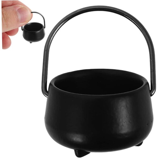 Mini schwarzer Kessel 1:12 aus Legierung für Puppenhäuser und Halloween-Dekorationen