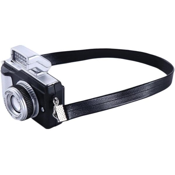 Mini macchina fotografica nera vintage per casa delle bambole in scala 1:12