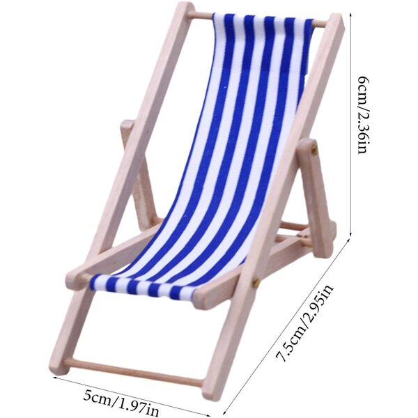 Mini-Strandklappstuhl aus Holz und Stoff für Dekorationen und Sammlungen
