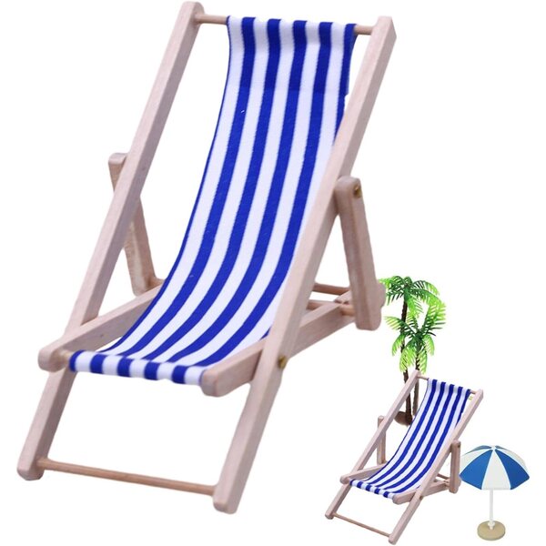 Mini-Strandklappstuhl aus Holz und Stoff für Dekorationen und Sammlungen