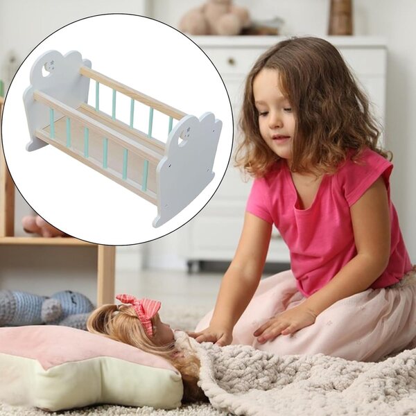 Puppenwiege aus Holz mit handgefertigter Oberfläche, realistische und tragbare Möbel für das Puppenhaus