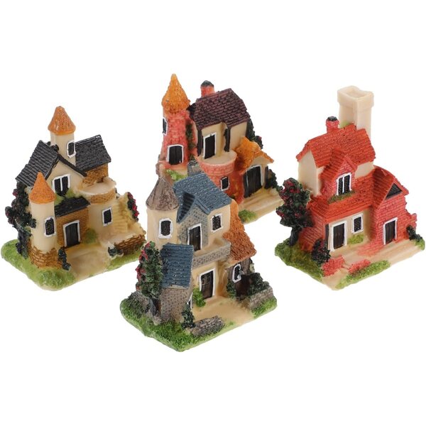 Set 4 Mini Case in Resina per Giardino e Micro Paesaggi - Decorazioni Miniatura