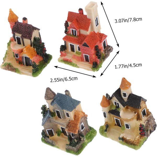 Set 4 Mini Case in Resina per Giardino e Micro Paesaggi - Decorazioni Miniatura