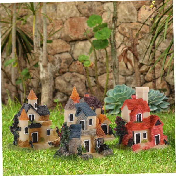 Set 4 Mini Case in Resina per Giardino e Micro Paesaggi - Decorazioni Miniatura