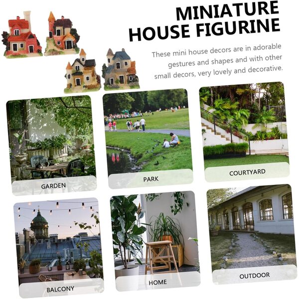 Set 4 Mini Case in Resina per Giardino e Micro Paesaggi - Decorazioni Miniatura