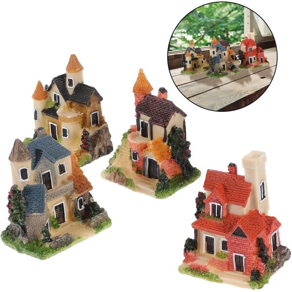 Set 4 Mini Case in Resina per Giardino e Micro Paesaggi - Decorazioni Miniatura