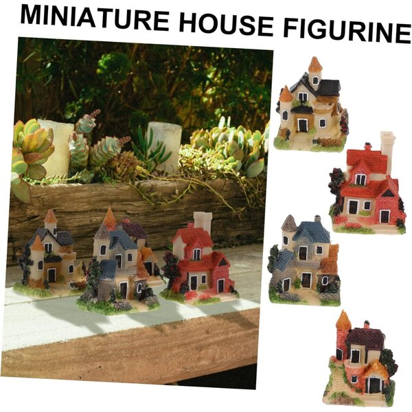 Set 4 Mini Case in Resina per Giardino e Micro Paesaggi - Decorazioni Miniatura
