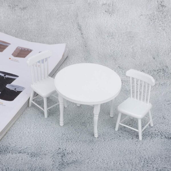 Set Miniatura in Legno Bianco 1/12 Tavolo e Sedie per Casa delle Bambole