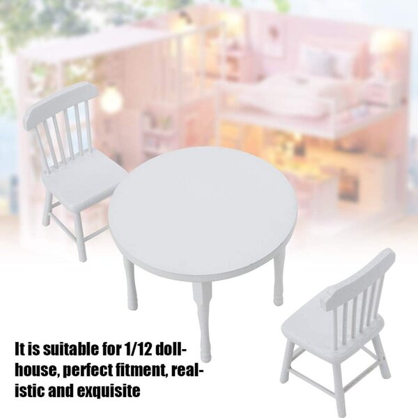 Set Miniatura in Legno Bianco 1/12 Tavolo e Sedie per Casa delle Bambole