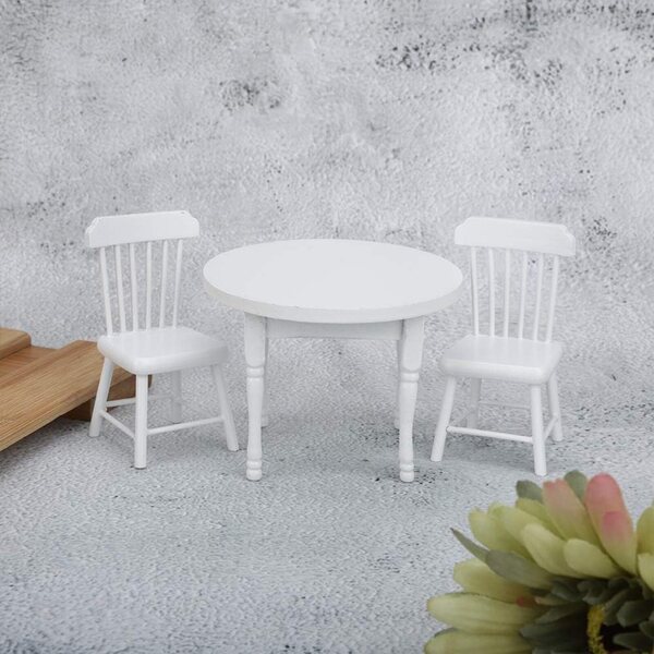 Set Miniatura in Legno Bianco 1/12 Tavolo e Sedie per Casa delle Bambole