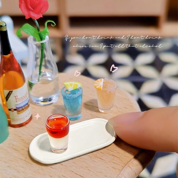 4PCS Mini Cocktail Tablett 1:12 Puppenhaus Zubehör DIY Dekoration