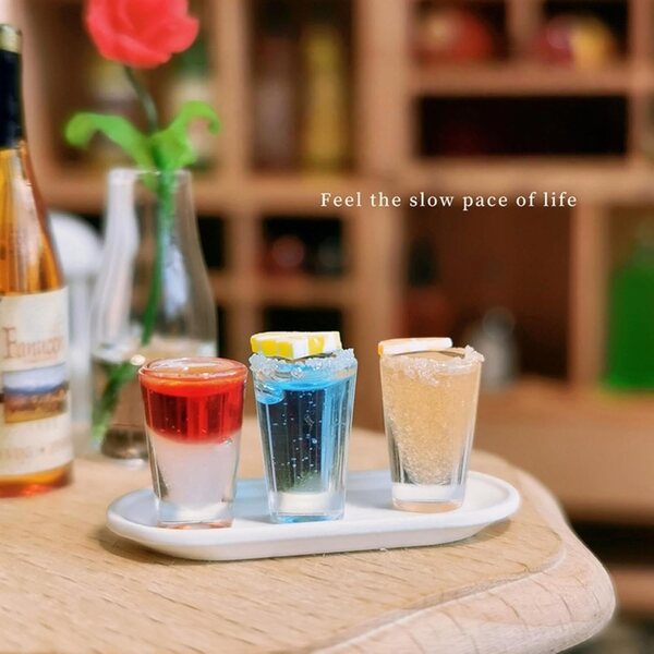 4PCS Mini Cocktail Tablett 1:12 Puppenhaus Zubehör DIY Dekoration