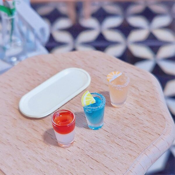 4PCS Mini Cocktail Tablett 1:12 Puppenhaus Zubehör DIY Dekoration
