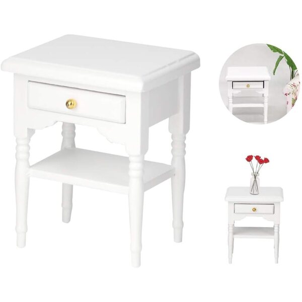 Fydun Mini Comodino in Legno Bianco 1:12 per Casa delle Bambole Elegante e Compatto