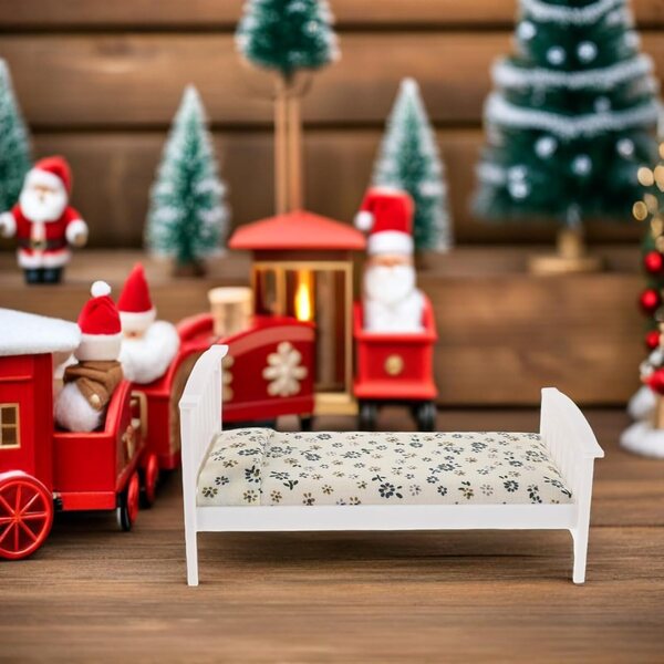 Letto singolo in miniatura con materasso e cuscino floreali - Mobili per casa delle bambole