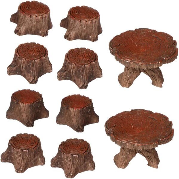 Set 10 Pezzi Miniature Tavolo e Sedie in Resina per Casa delle Bambole e Micro Paesaggio