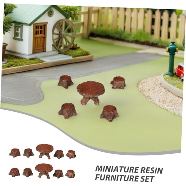 Set 10 Pezzi Miniature Tavolo e Sedie in Resina per Casa delle Bambole e Micro Paesaggio