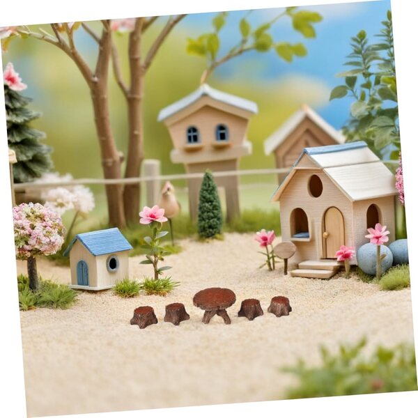 Set 10 Pezzi Miniature Tavolo e Sedie in Resina per Casa delle Bambole e Micro Paesaggio
