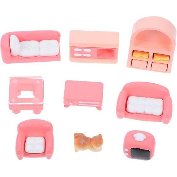 BESPORTBLE Set Mobili Miniatura Casa delle Bambole Divano Rosa Tavolino Decorativo