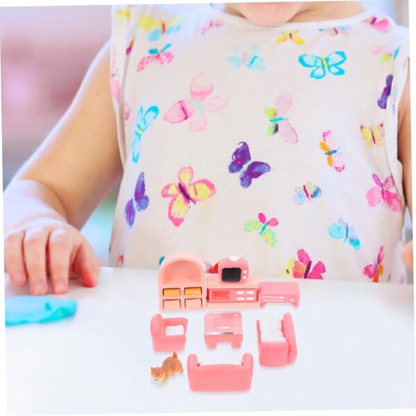 BESPORTBLE Set Mobili Miniatura Casa delle Bambole Divano Rosa Tavolino Decorativo