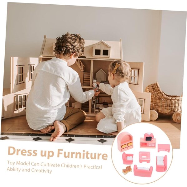 BESPORTBLE Set Mobili Miniatura Casa delle Bambole Divano Rosa Tavolino Decorativo