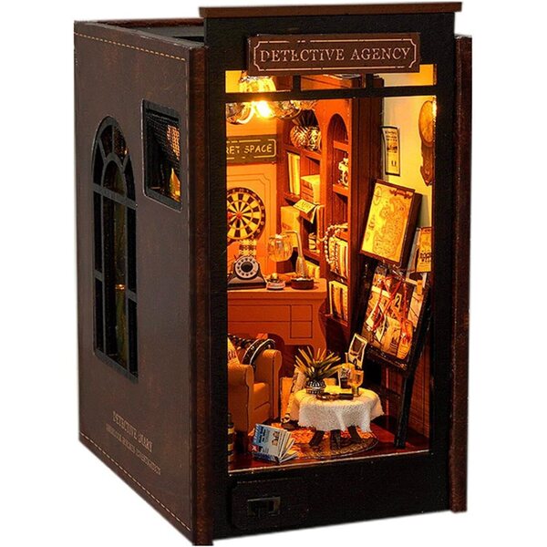 Bookend in legno per casa delle bambole miniatura con luce LED, kit creativo artigianale