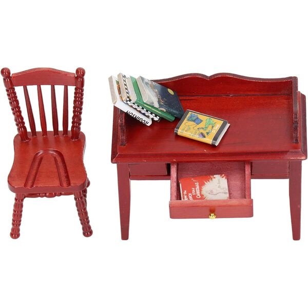 TOPINCN Miniatur-Set 1/12 Schreibtisch, Stuhl und Bücher für Puppen – Dekoration und Kreativität