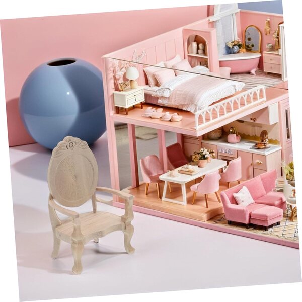 IMIKEYA Sedia Miniatura Vintage in Legno Beige per Casa delle Bambole 1:12