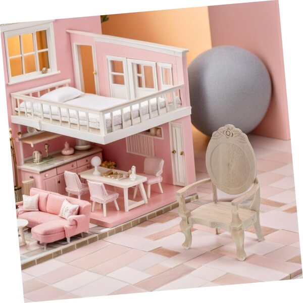 IMIKEYA Sedia Miniatura Vintage in Legno Beige per Casa delle Bambole 1:12