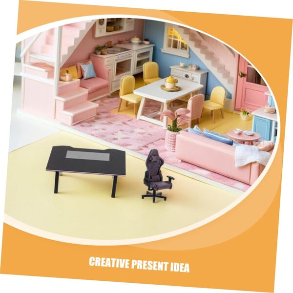TOPBATHY Miniatura Sedia da Gioco e Scrivania Nero per Casa delle Bambole e Diorami